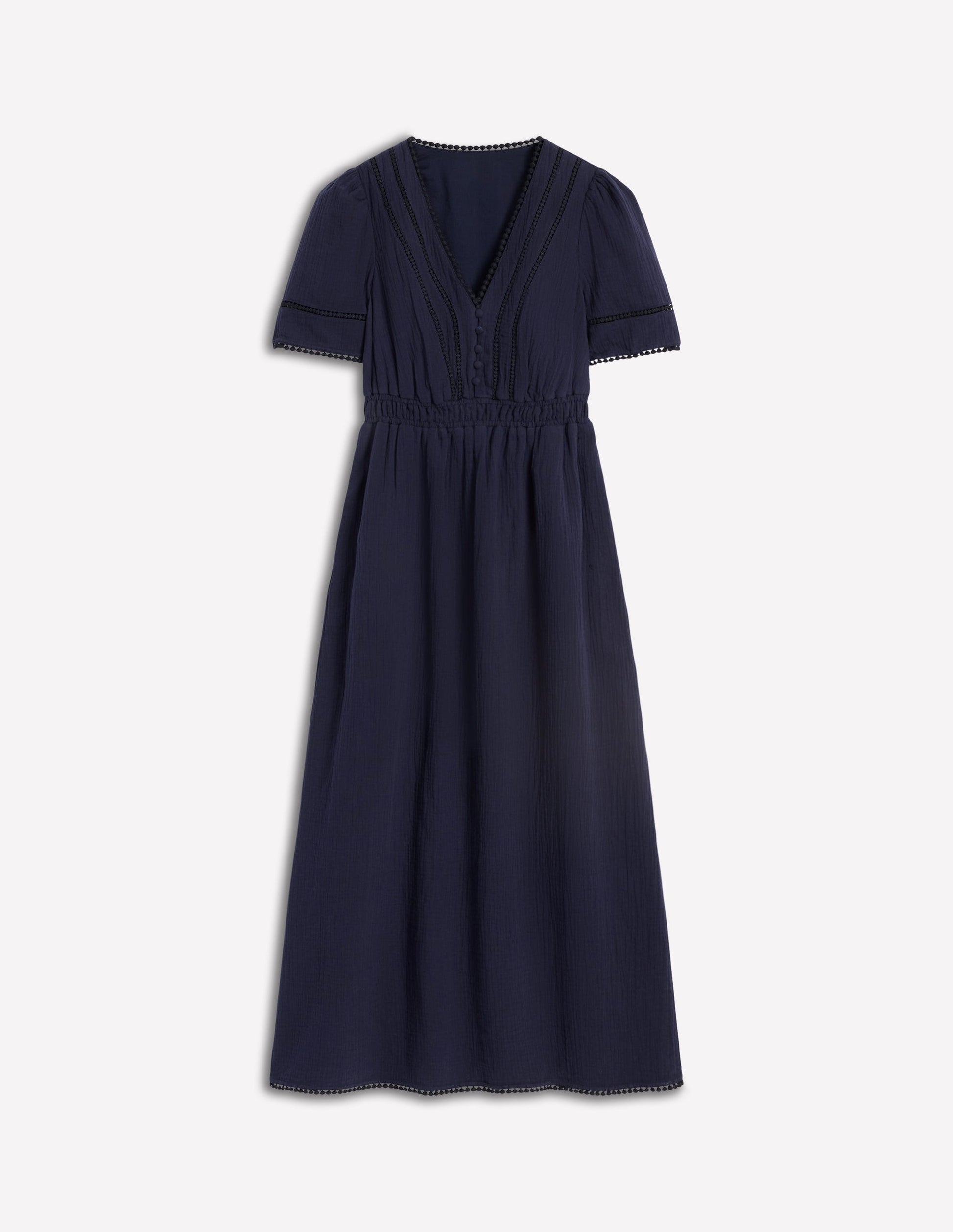Trim Double Cloth Dress-Navy-5