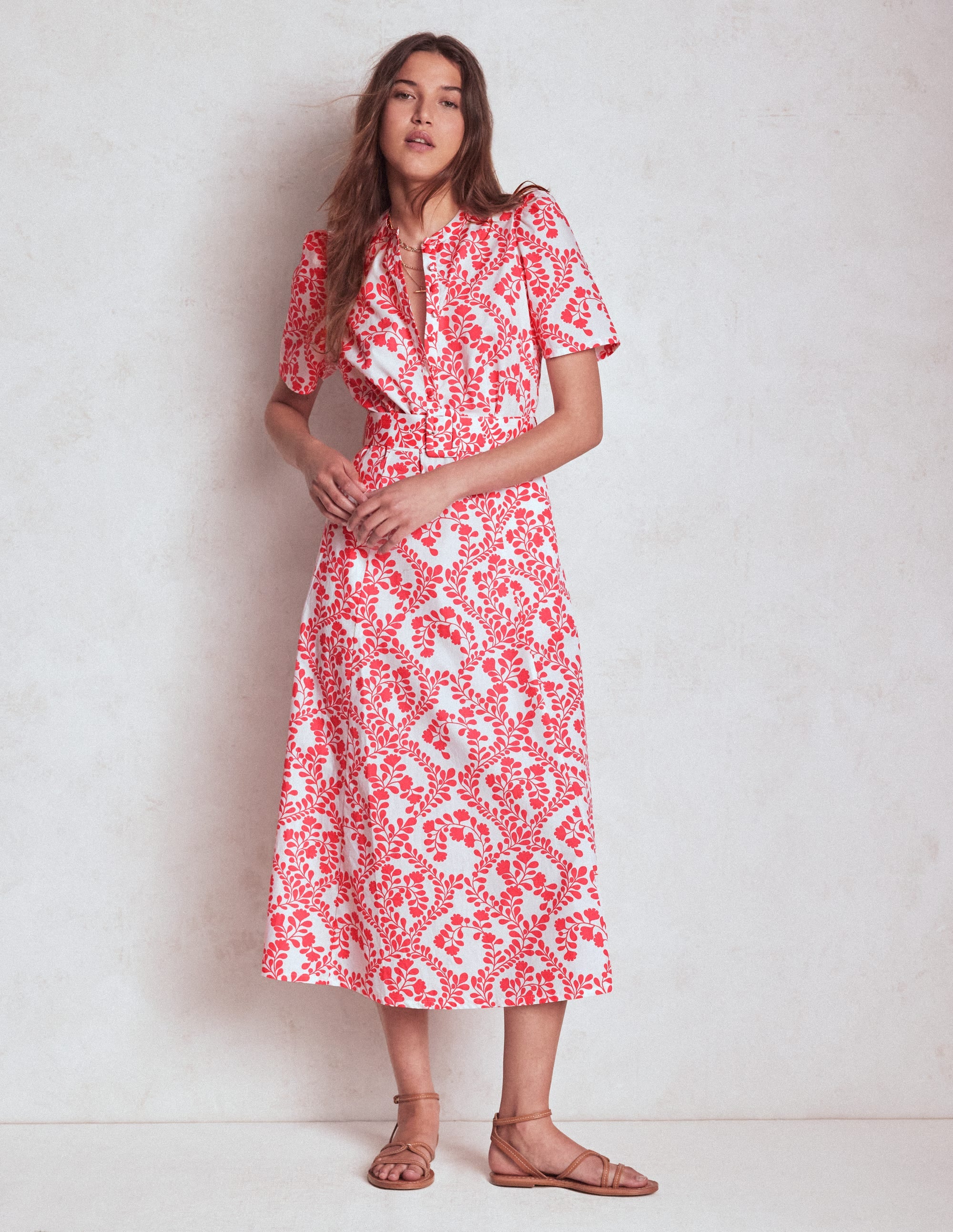 Kate Puff Sleeve Belted Dress-lvory, Vine Silhouette - Image 1