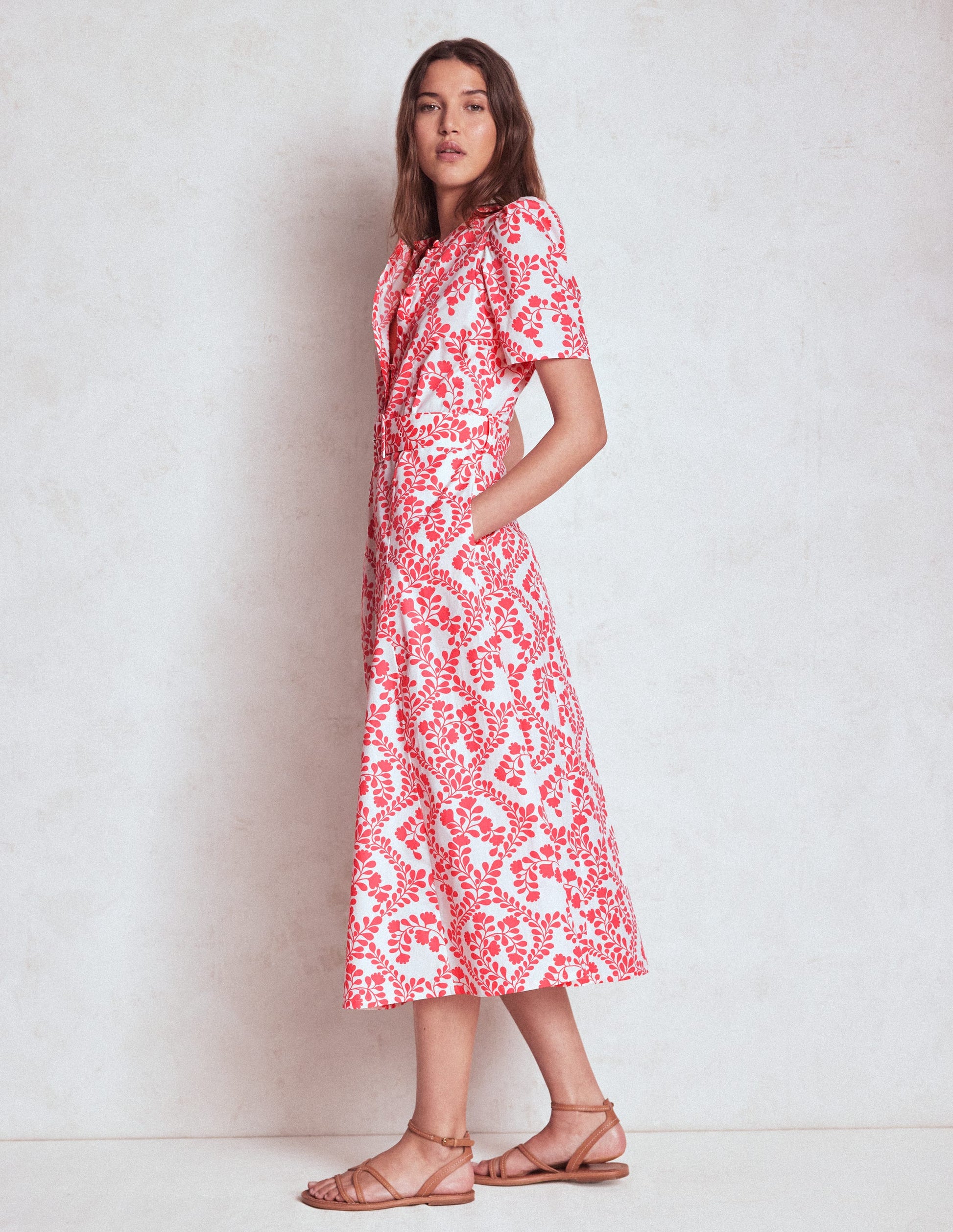 Kate Puff Sleeve Belted Dress-lvory, Vine Silhouette-3