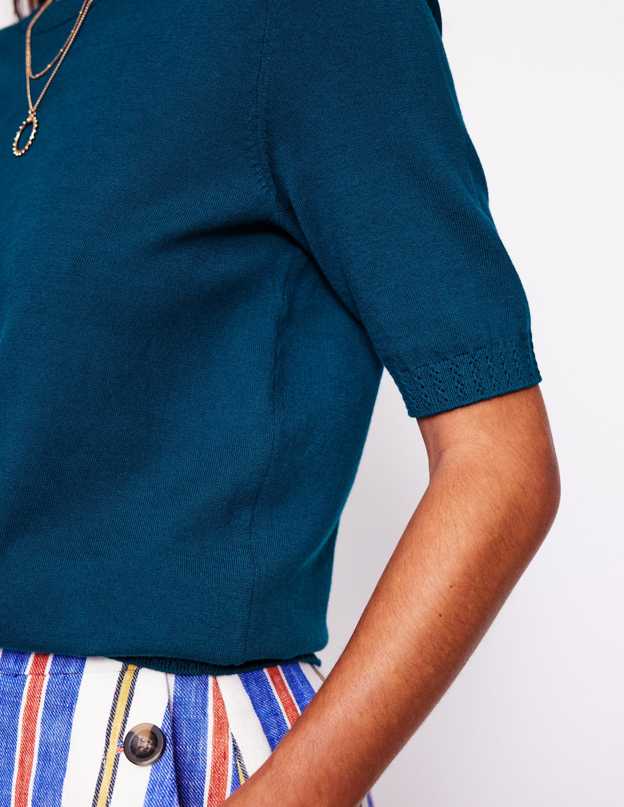 Emilia Cotton Crew T-shirt-Harbour Blue - Image 2