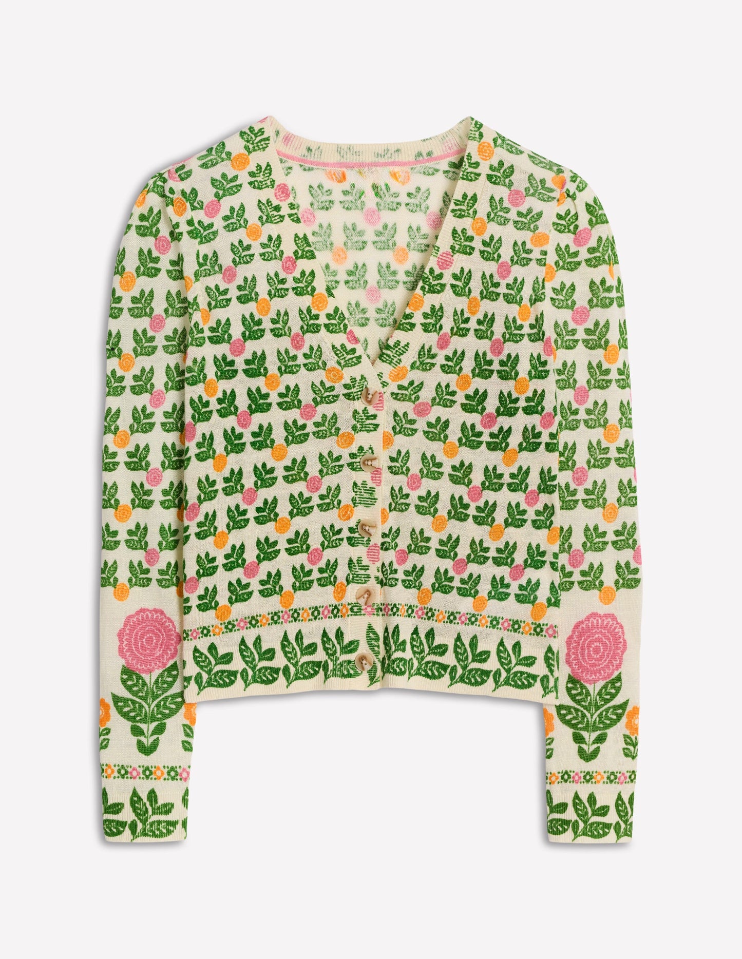 Liv V-Neck Linen Cardigan-Warm Ivory, Dahlia Garden