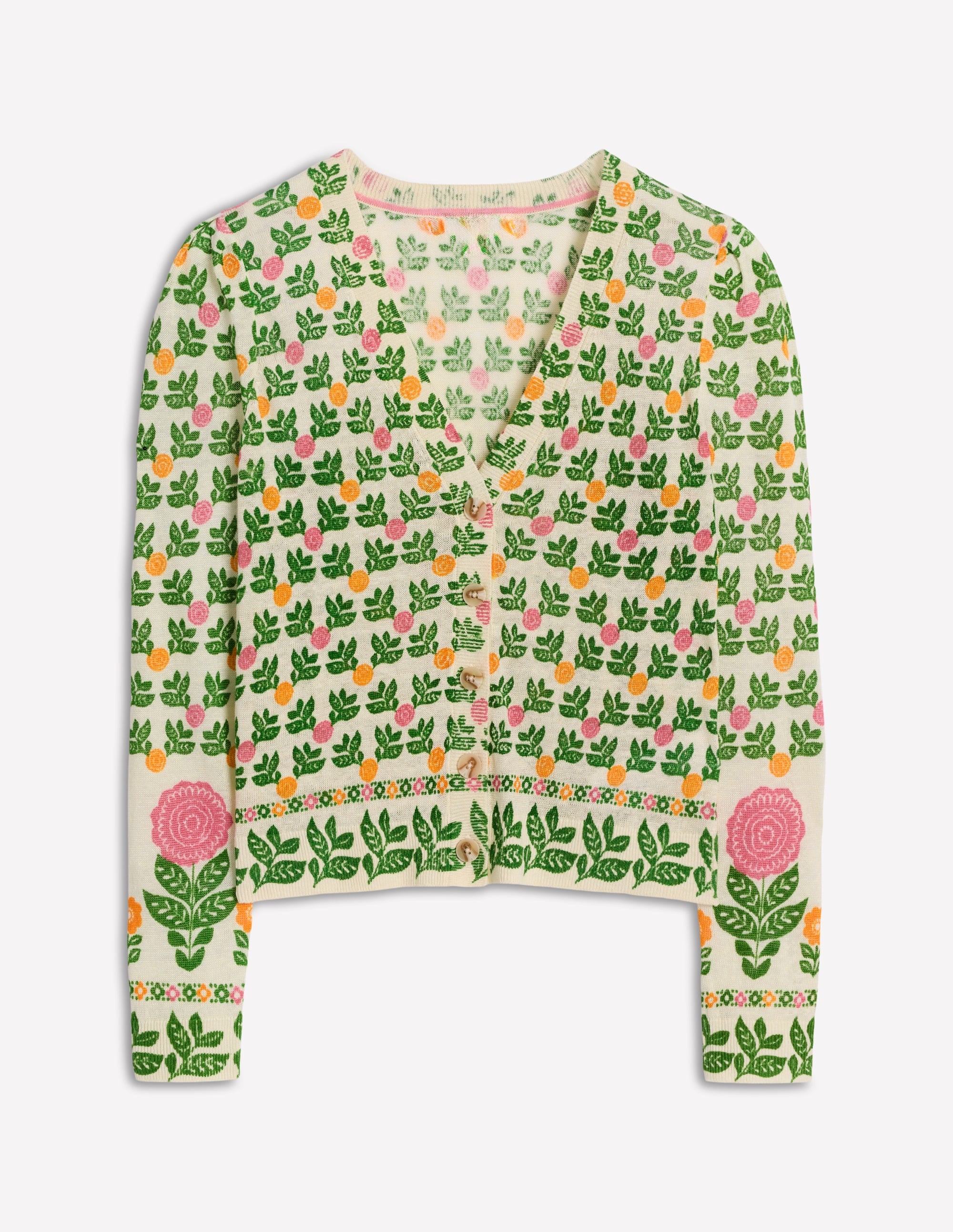 Liv V-Neck Linen Cardigan-Warm Ivory, Dahlia Garden - Image 6