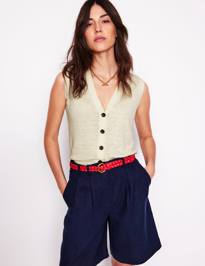 V-Neck Linen Waistcoat-Warm Ivory