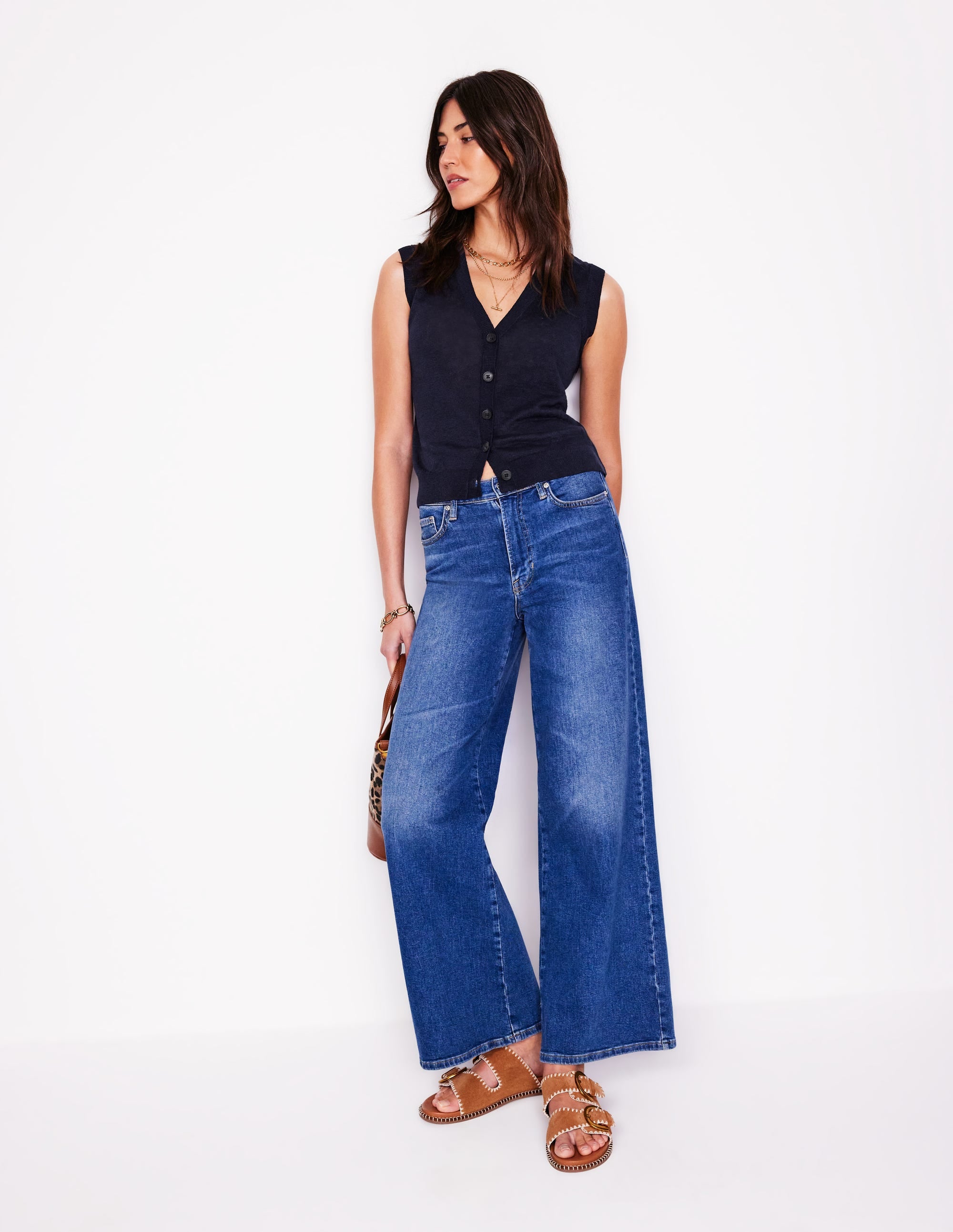 V-Neck Linen Waistcoat-Navy - Image 4