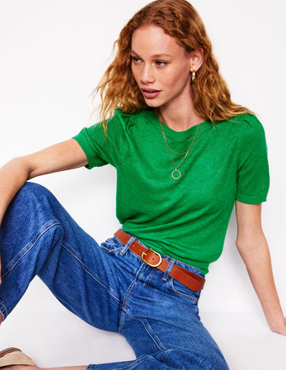 Liv Boat Neck Linen T-Shirt-Sapling Green-1