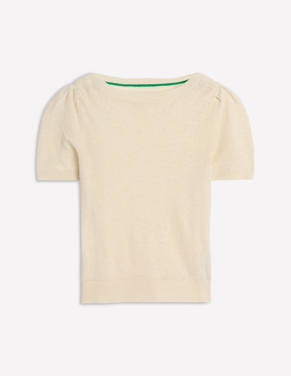 Liv Boat Neck Linen T-Shirt-Warm Ivory-5