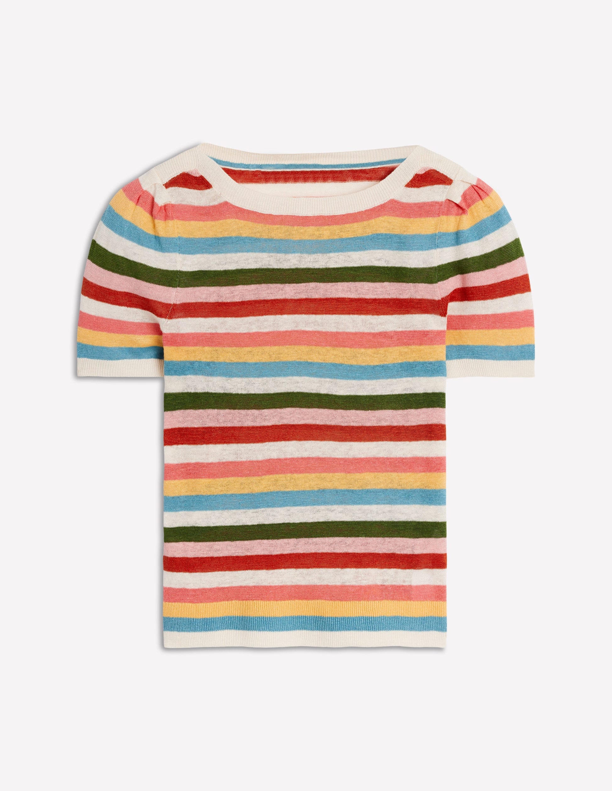 Liv Boat Neck Linen T-Shirt-Soft Multistripe Small-5
