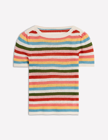 Liv Boat Neck Linen T-Shirt-Soft Multistripe Small-5