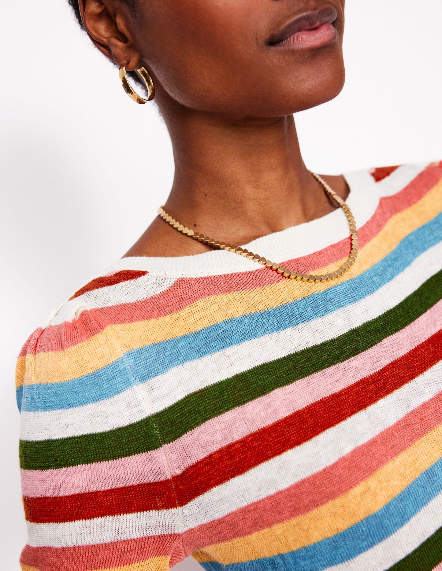 Liv Boat Neck Linen T-Shirt-Soft Multistripe Small