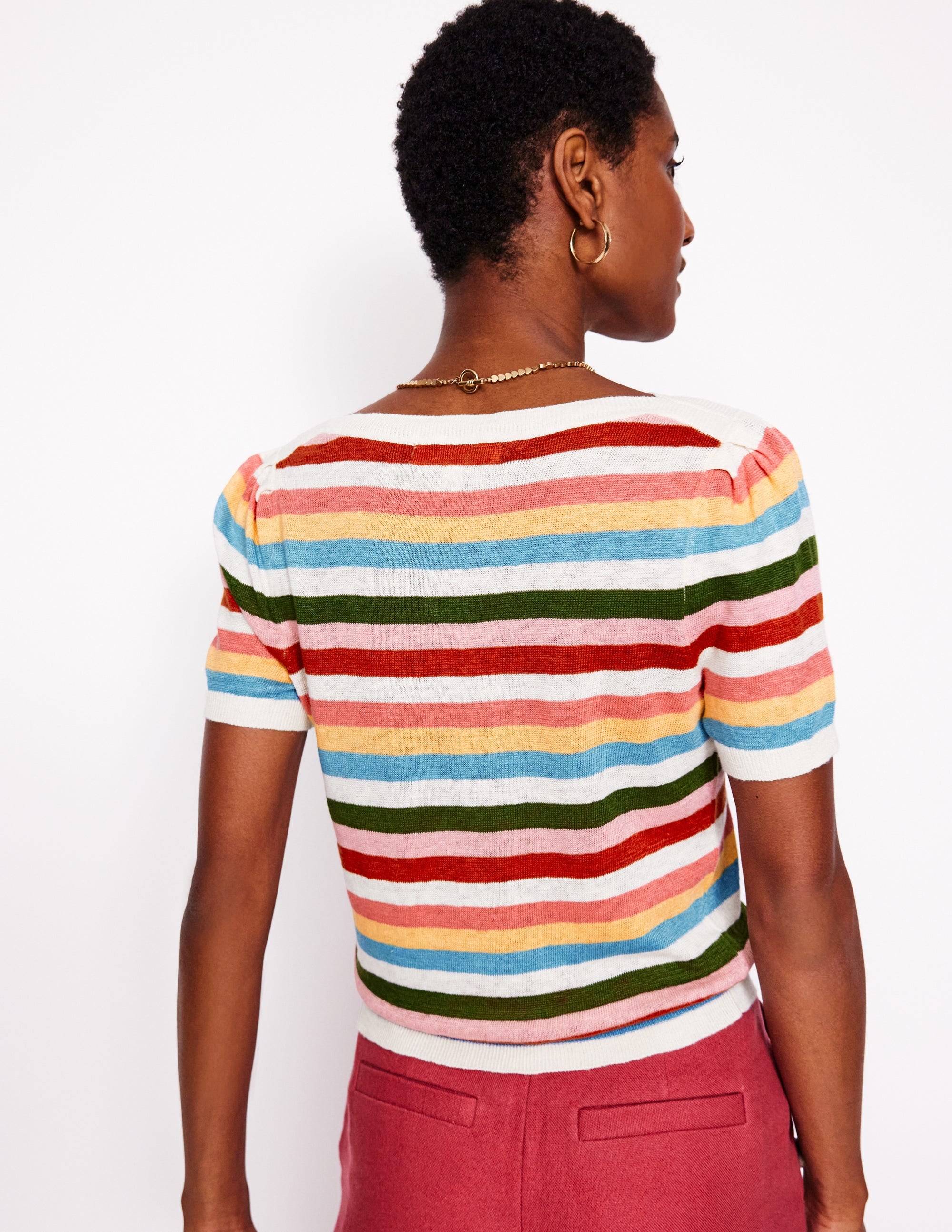 Liv Boat Neck Linen T-Shirt-Soft Multistripe Small - Image 3