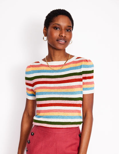 Liv Boat Neck Linen T-Shirt-Soft Multistripe Small-4