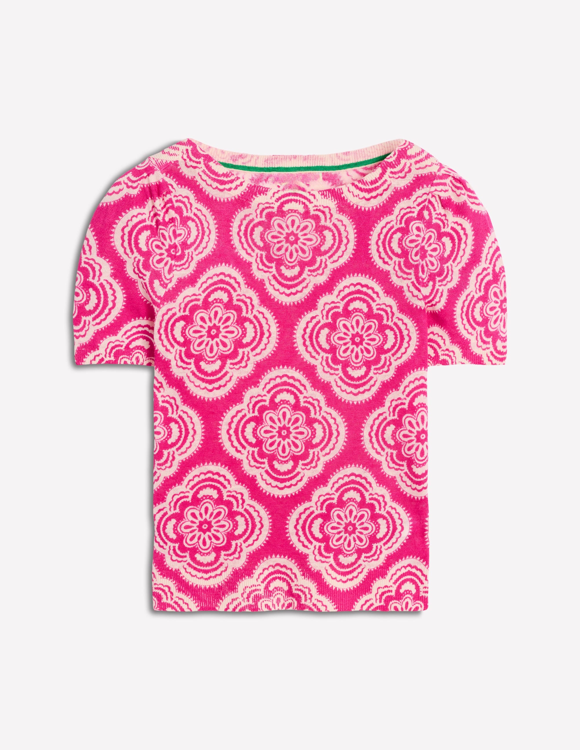 Liv Boat Neck Linen T-Shirt-Pink Peony, Botanic Blush - Image 5