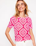 Liv Boat Neck Linen T-Shirt-Pink Peony, Botanic Blush