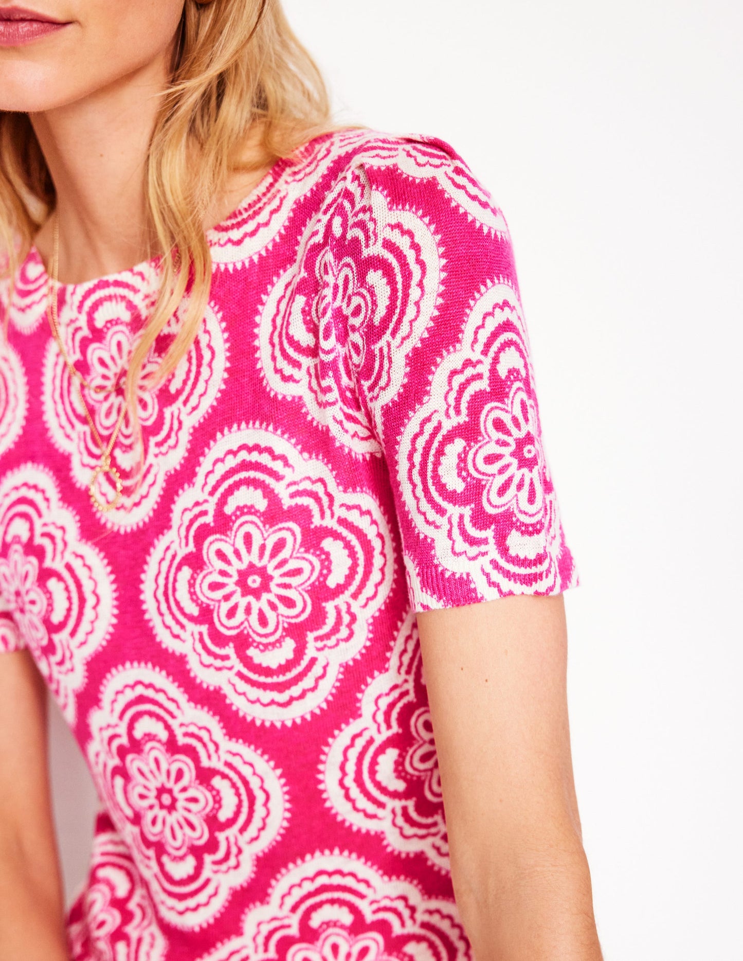 Liv Boat Neck Linen T-Shirt-Pink Peony, Botanic Blush