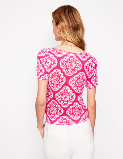 Liv Boat Neck Linen T-Shirt-Pink Peony, Botanic Blush-3