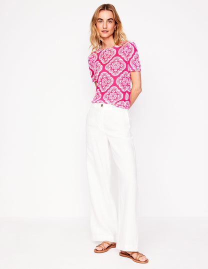 Liv Boat Neck Linen T-Shirt-Pink Peony, Botanic Blush-4