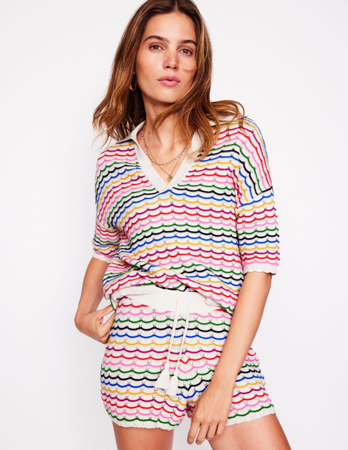 Collared Henley Sweater-Multi, Rainbow