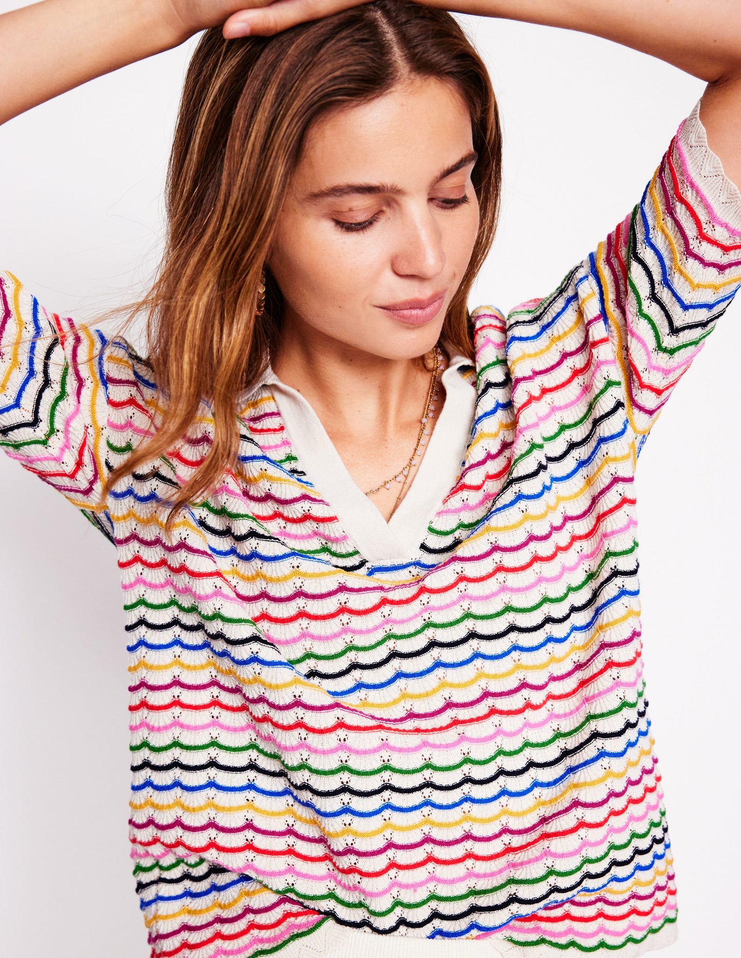 Collared Henley Sweater-Multi, Rainbow