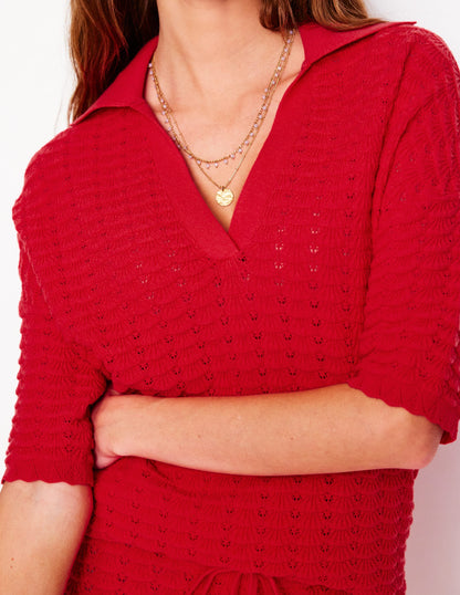 Collared Henley Sweater-Strawberry Tart Red-2