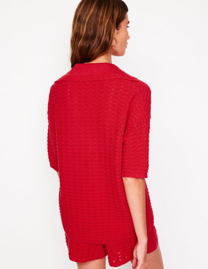 Collared Henley Sweater-Strawberry Tart Red-4