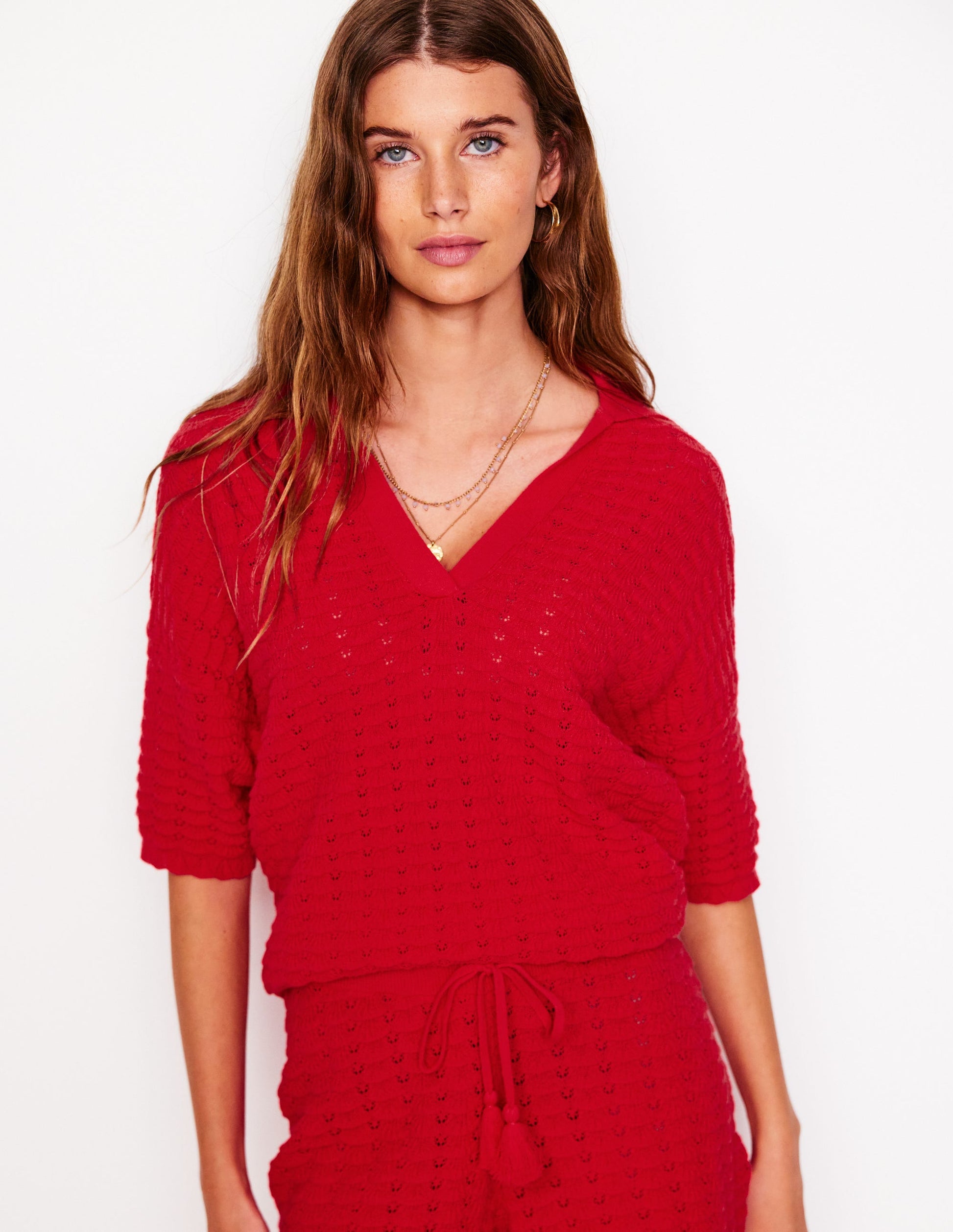Collared Henley Sweater-Strawberry Tart Red-5