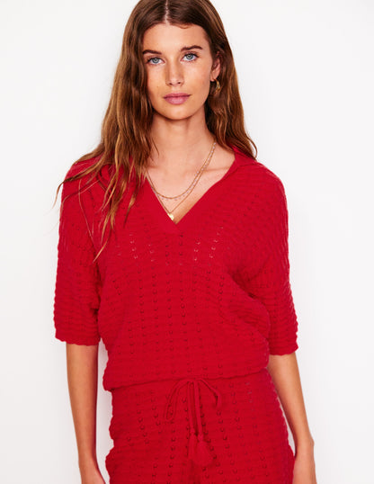 Collared Henley Sweater-Strawberry Tart Red-5