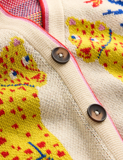 Jacquard Boyfriend Cardigan-Warm Ivory, Leopard-7