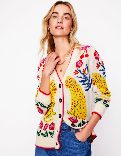 Jacquard Boyfriend Cardigan-Warm Ivory, Leopard-1