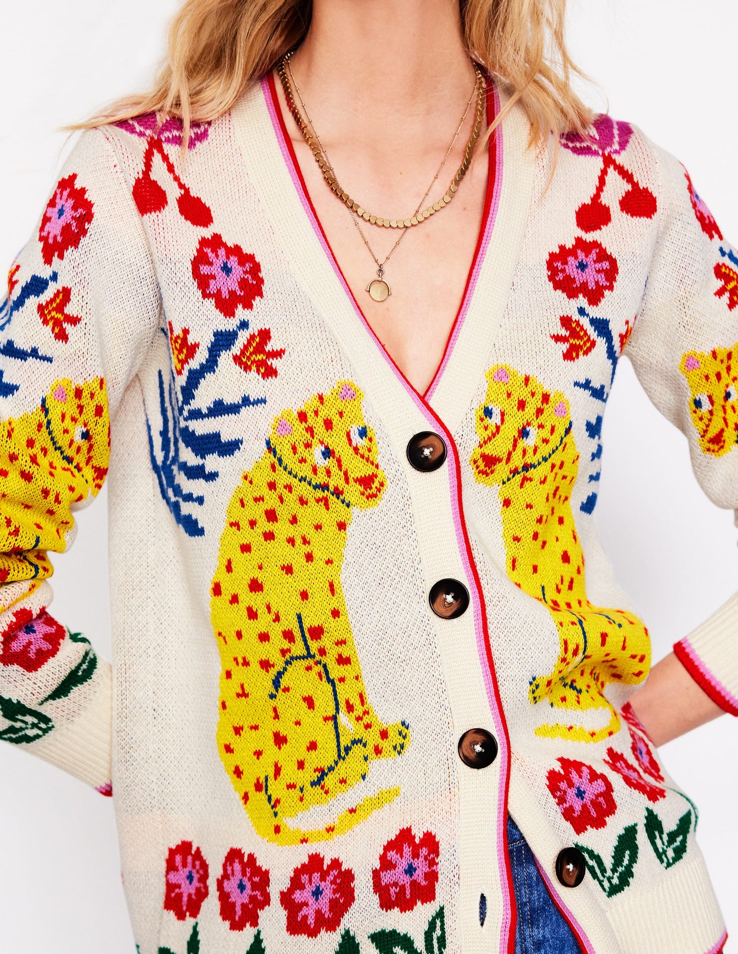 Jacquard Boyfriend Cardigan-Warm Ivory, Leopard