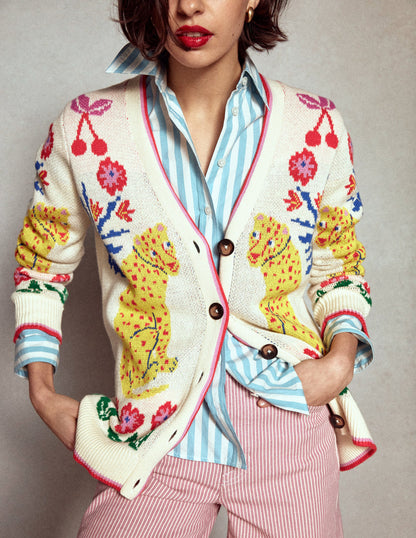 Jacquard Boyfriend Cardigan-Warm Ivory, Leopard-6