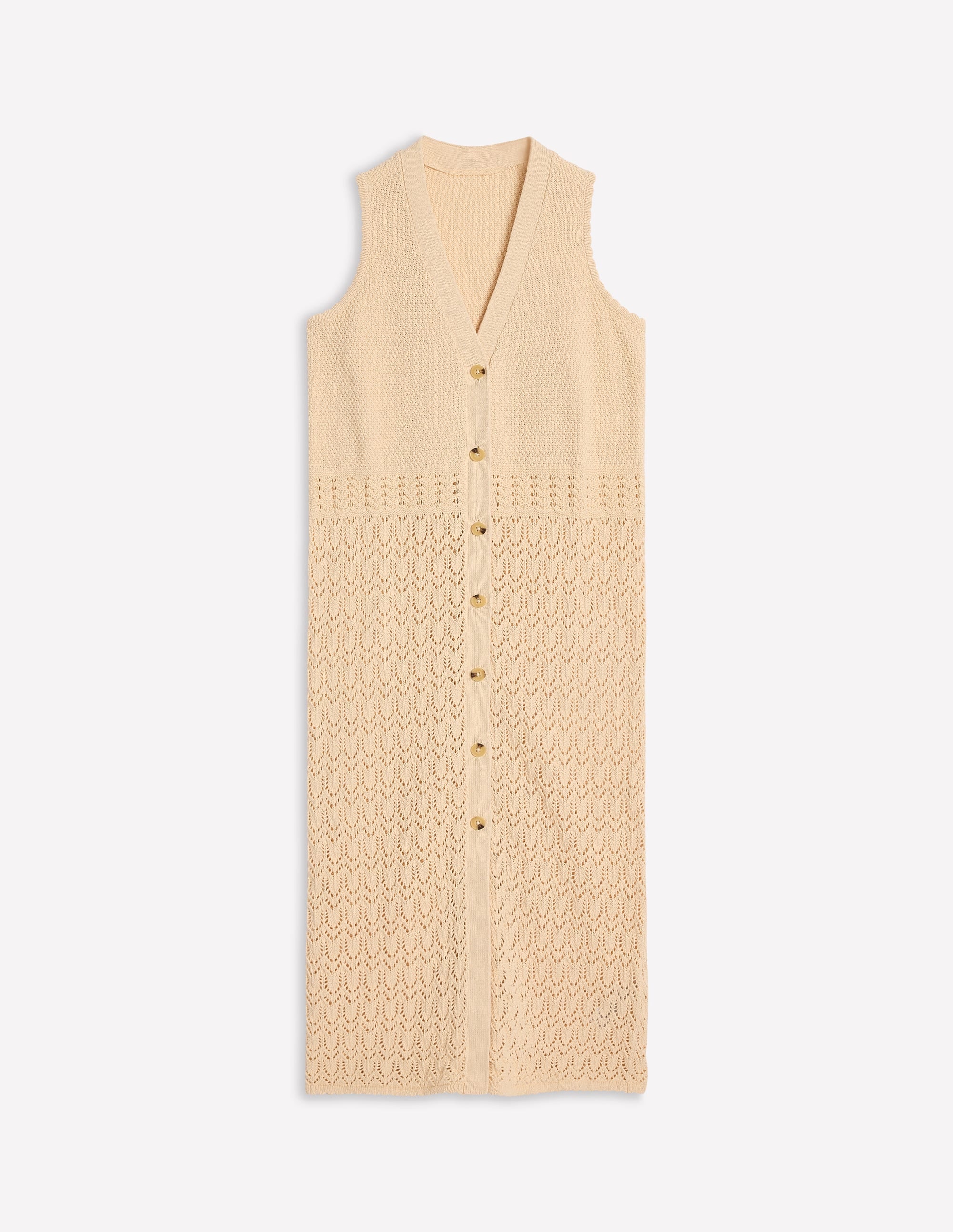 Cotton Sleeveless Cardigan-Warm Ivory - Image 6