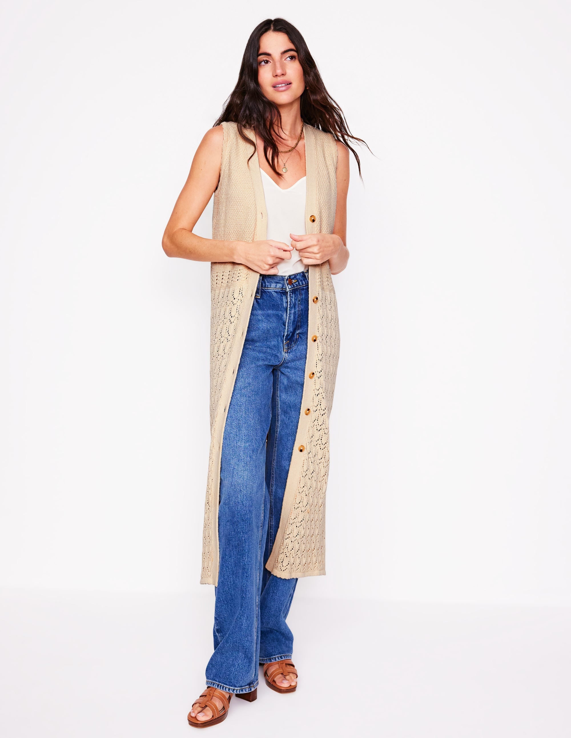 Cotton Sleeveless Cardigan-Warm Ivory - Image 1