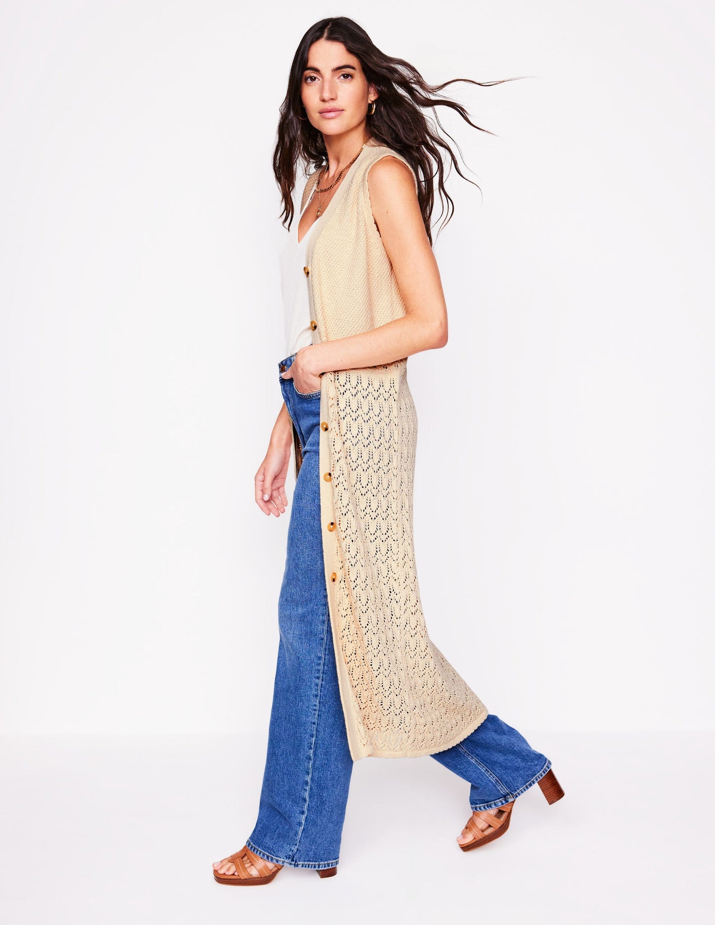 Cotton Sleeveless Cardigan-Warm Ivory