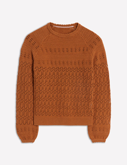 Cotton Stitch Crew Jumper-Copper Brown-5