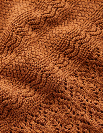 Cotton Stitch Crew Jumper-Copper Brown-6