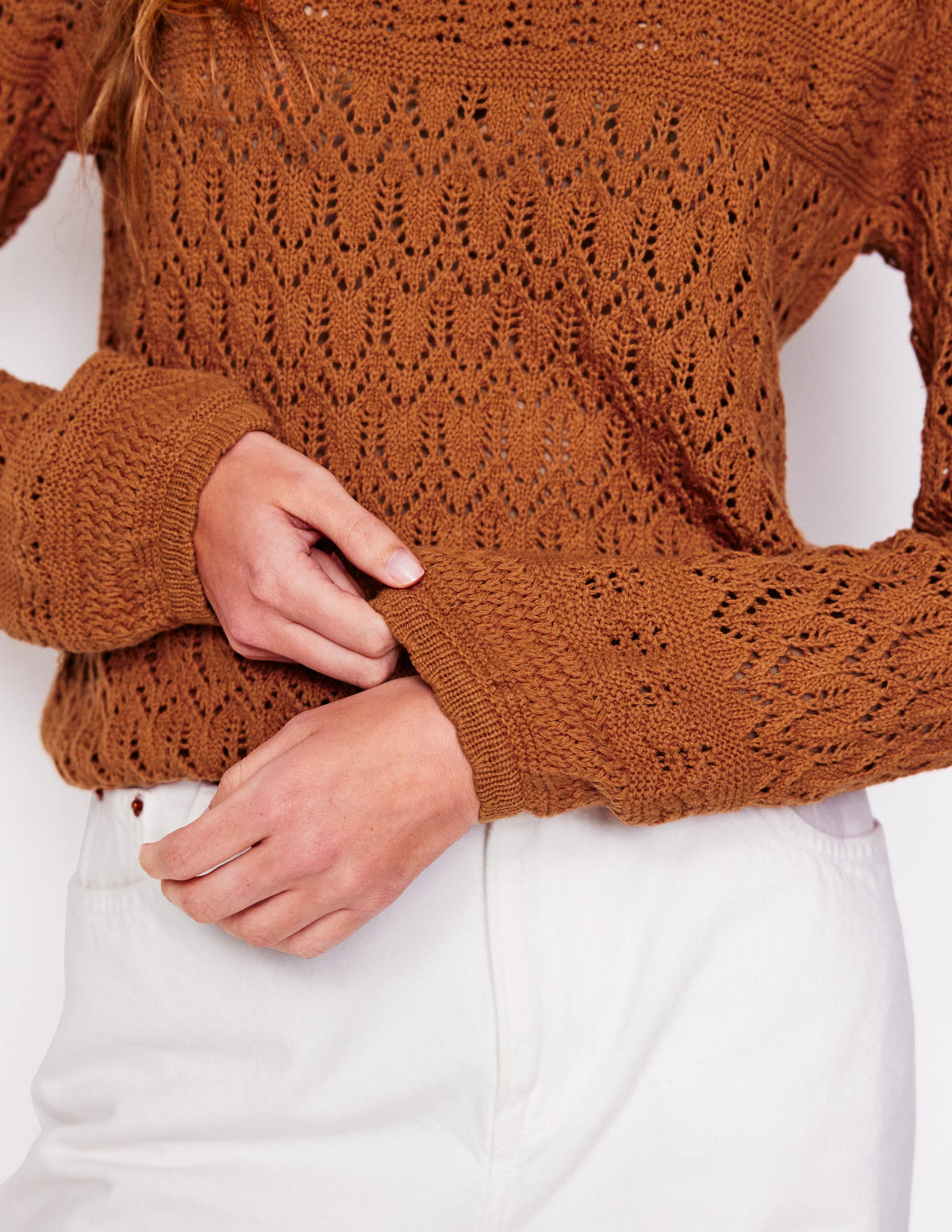 Cotton Stitch Crew Jumper-Copper Brown - Image 2