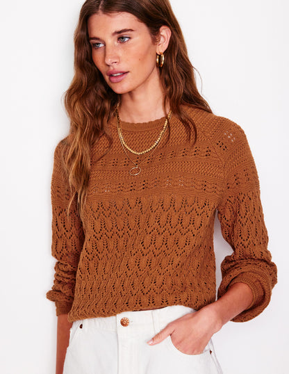 Cotton Stitch Crew Jumper-Copper Brown-4