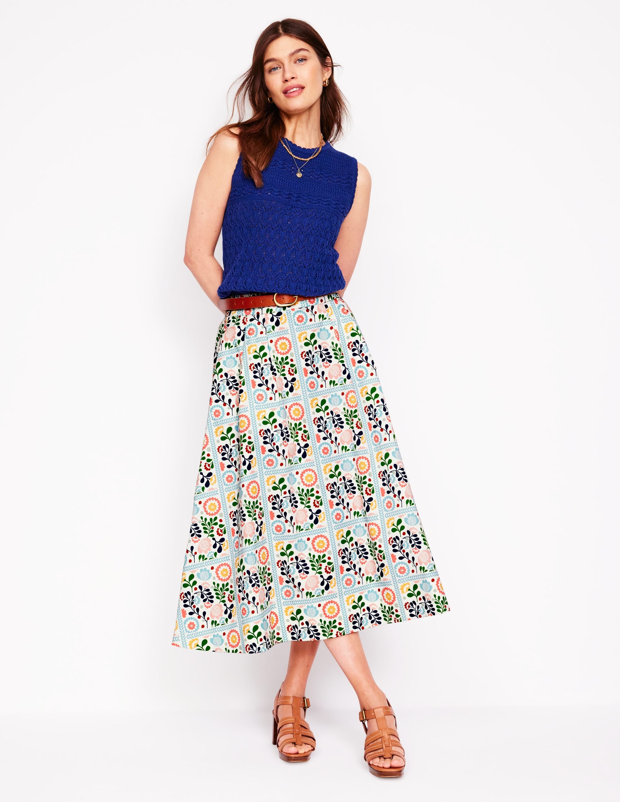 Isabella Cotton Sateen Skirt-Multi, Vine Tile - Image 1