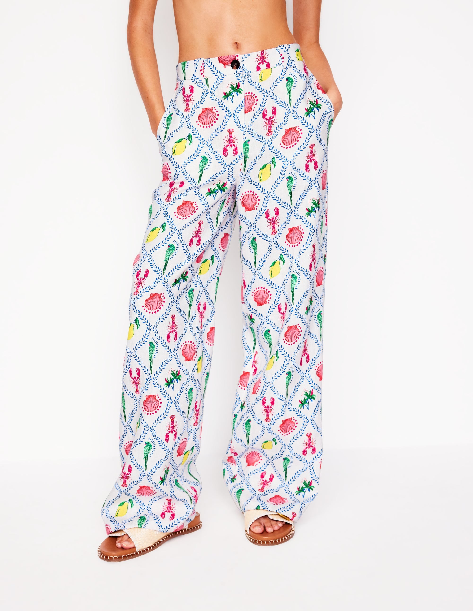 Westbourne Linen Pants-Ivory, Tropical Bonanza Vine - Image 5