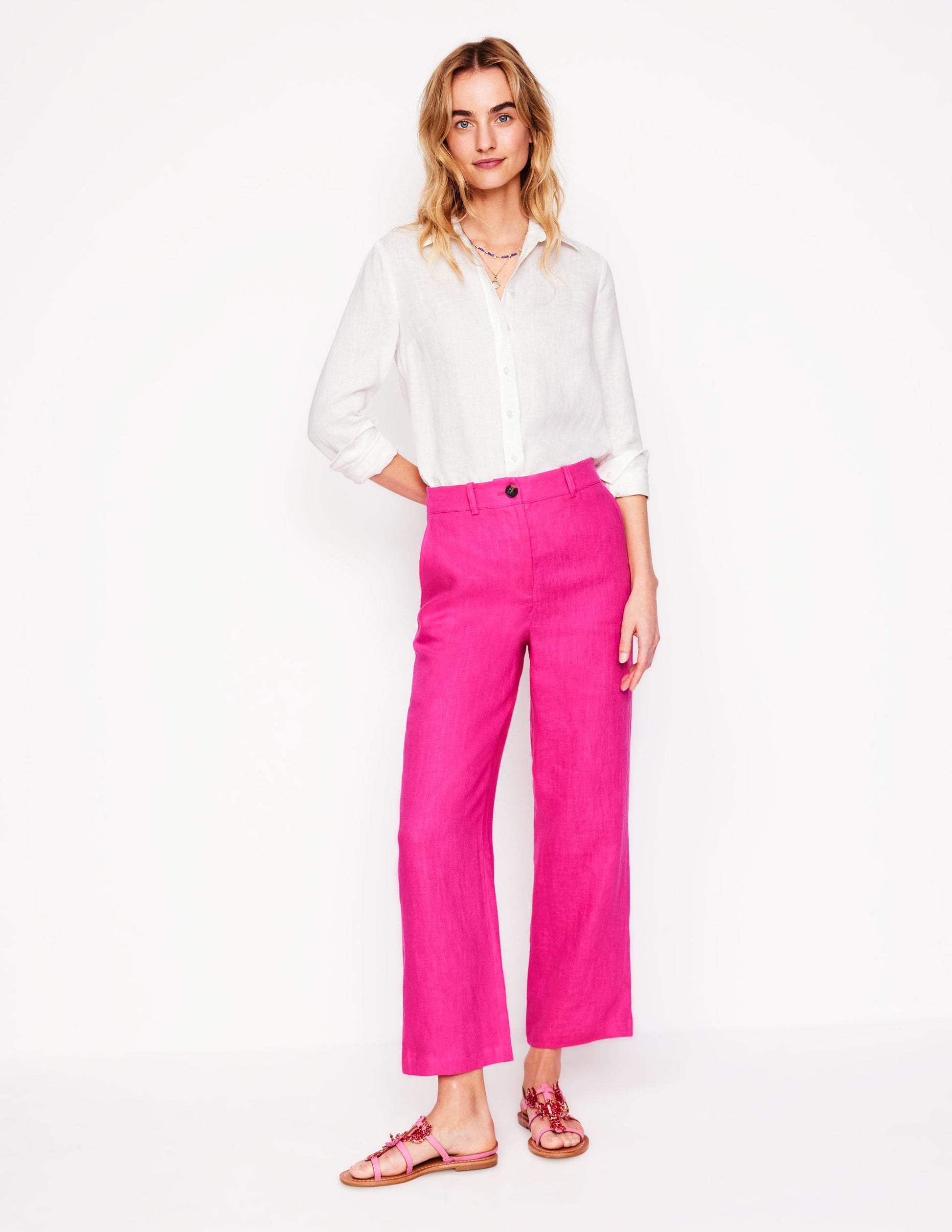 Westbourne Crop Linen Pants-Pink Peony-1