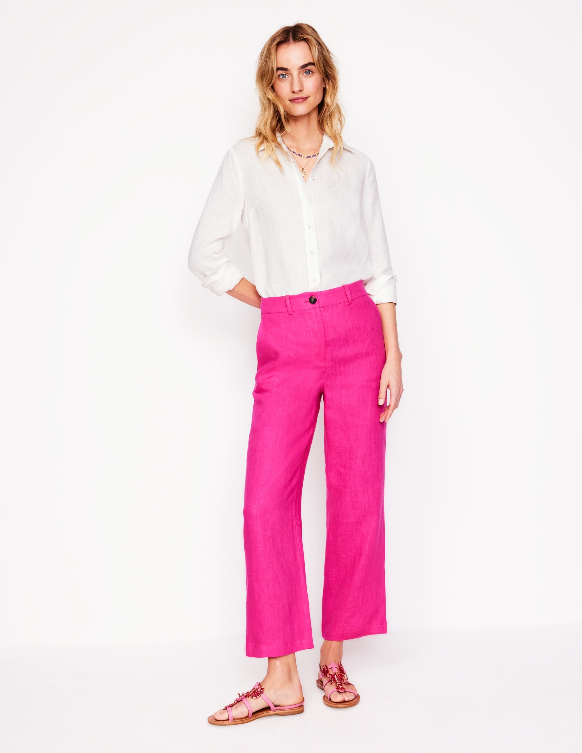 Westbourne Crop Linen Pants-Pink Peony - Image 1