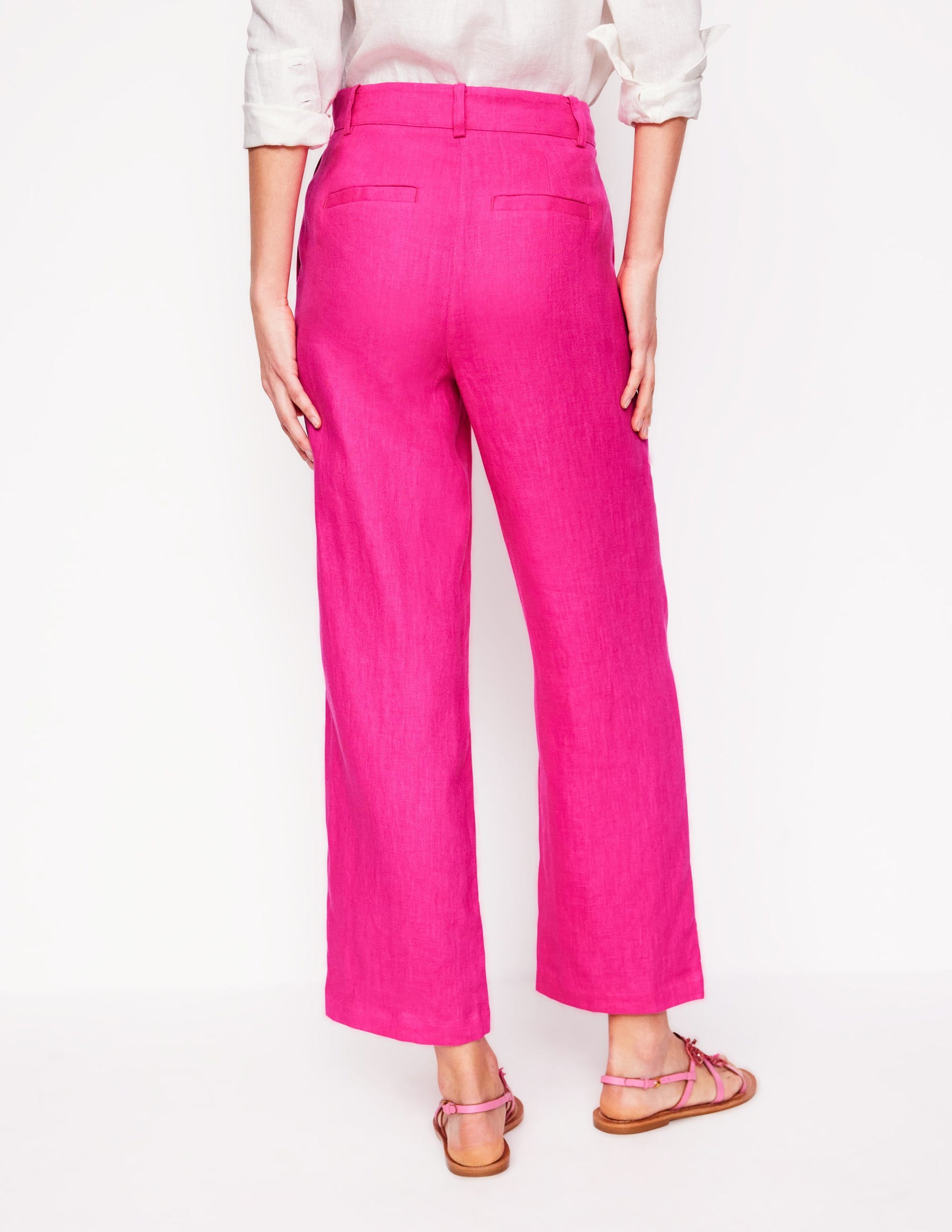 Westbourne Crop Linen Pants-Pink Peony-3