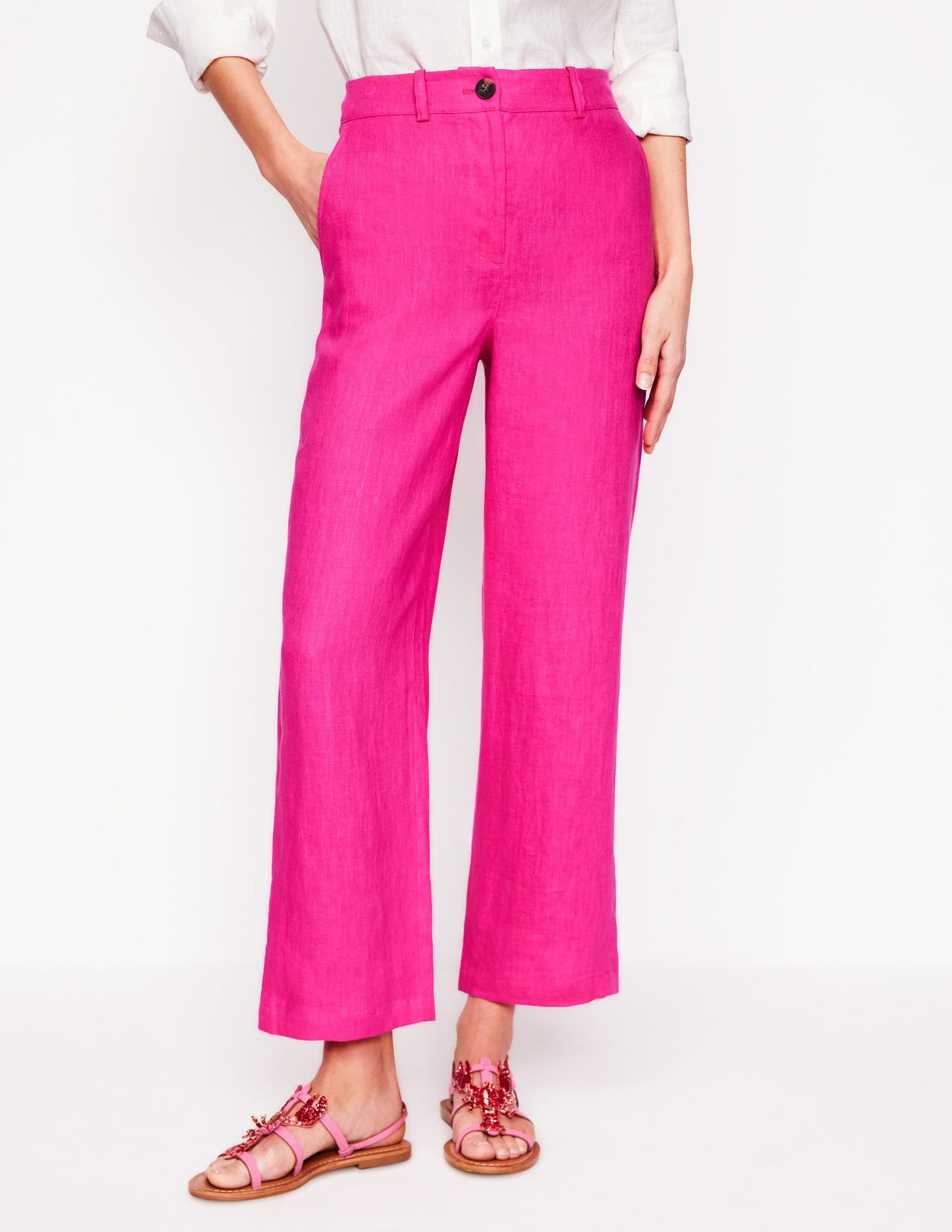 Westbourne Crop Linen Pants-Pink Peony-4