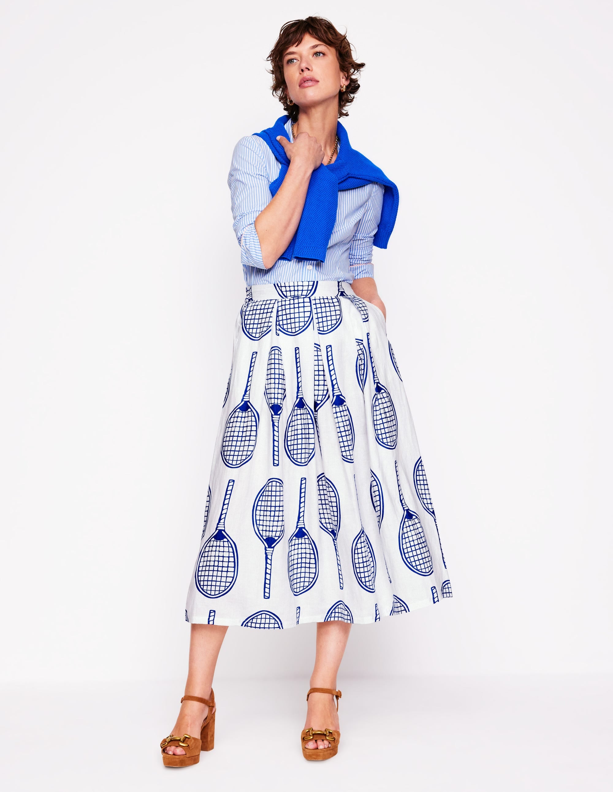 Verity Linen Midi Skirt-Ivory, Tennis - Image 1