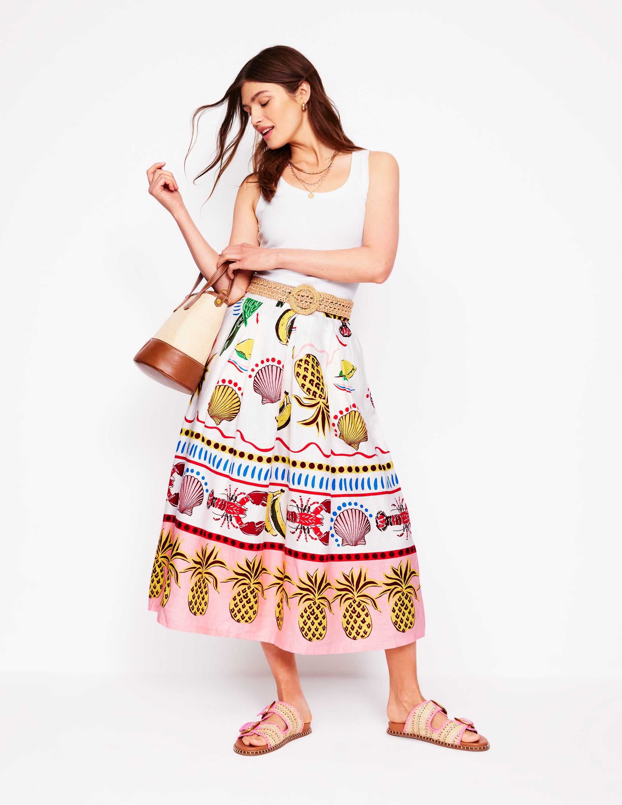 Verity Linen Midi Skirt-Multi, Tropical Bonanza - Image 1