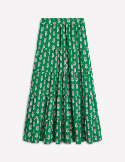Nadia Poplin Maxi Skirt-Green Stamp, Dahlia Sprig-5