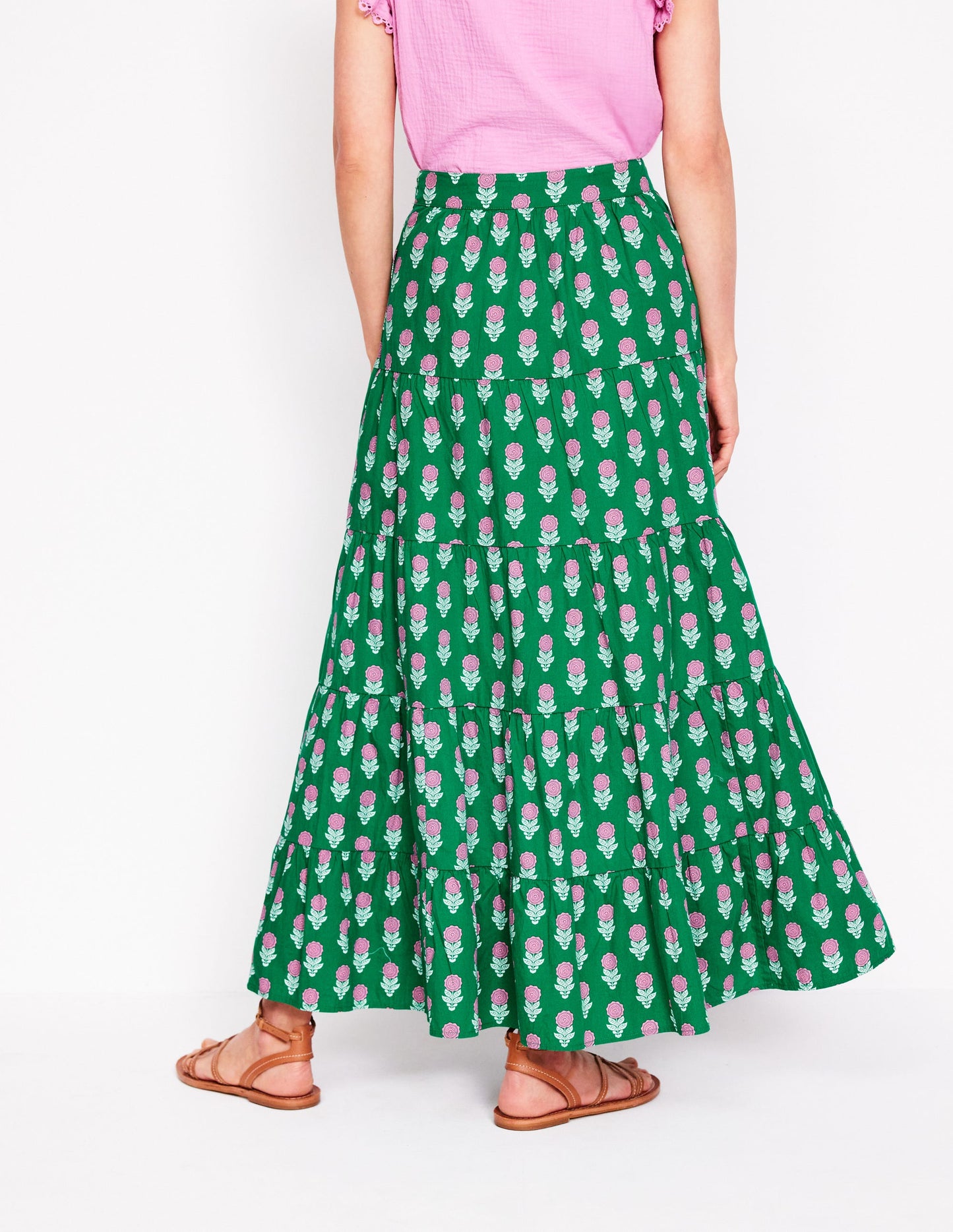 Nadia Poplin Maxi Skirt-Green Stamp, Dahlia Sprig