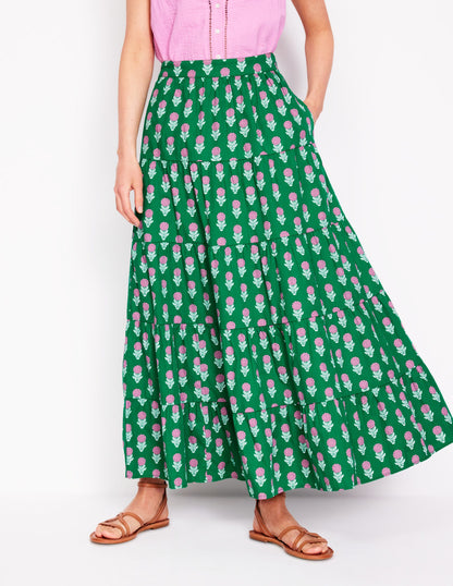 Nadia Poplin Maxi Skirt-Green Stamp, Dahlia Sprig-4