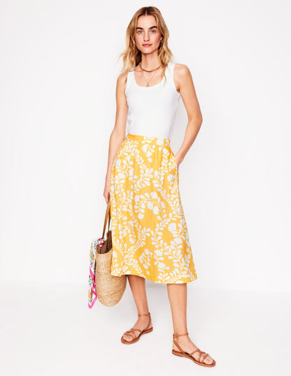 Hattie Poplin Midi Skirt-Yellow, Vine Silhouette-1