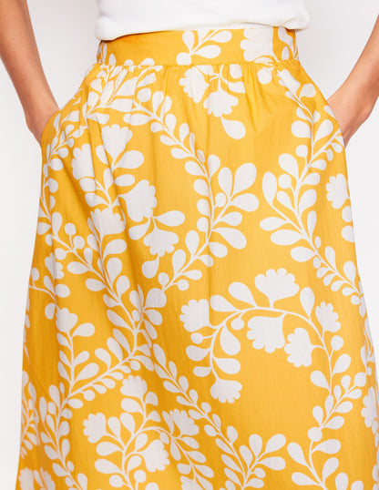 Hattie Poplin Midi Skirt-Yellow, Vine Silhouette-2